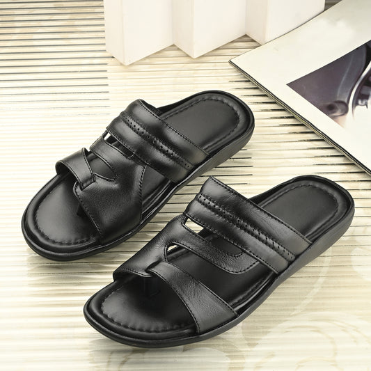 Stylish Black Leather Office Slipper for Men