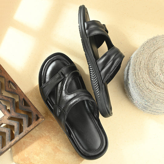 Classic Genuine Leather Black Formal Slipper for Men